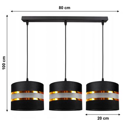 Lustra uz auklas CORAL 3xE27/60W/230V melna