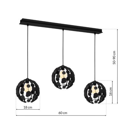 Lustra uz auklas GAIA 3xE27/60W/230V melns/brūns