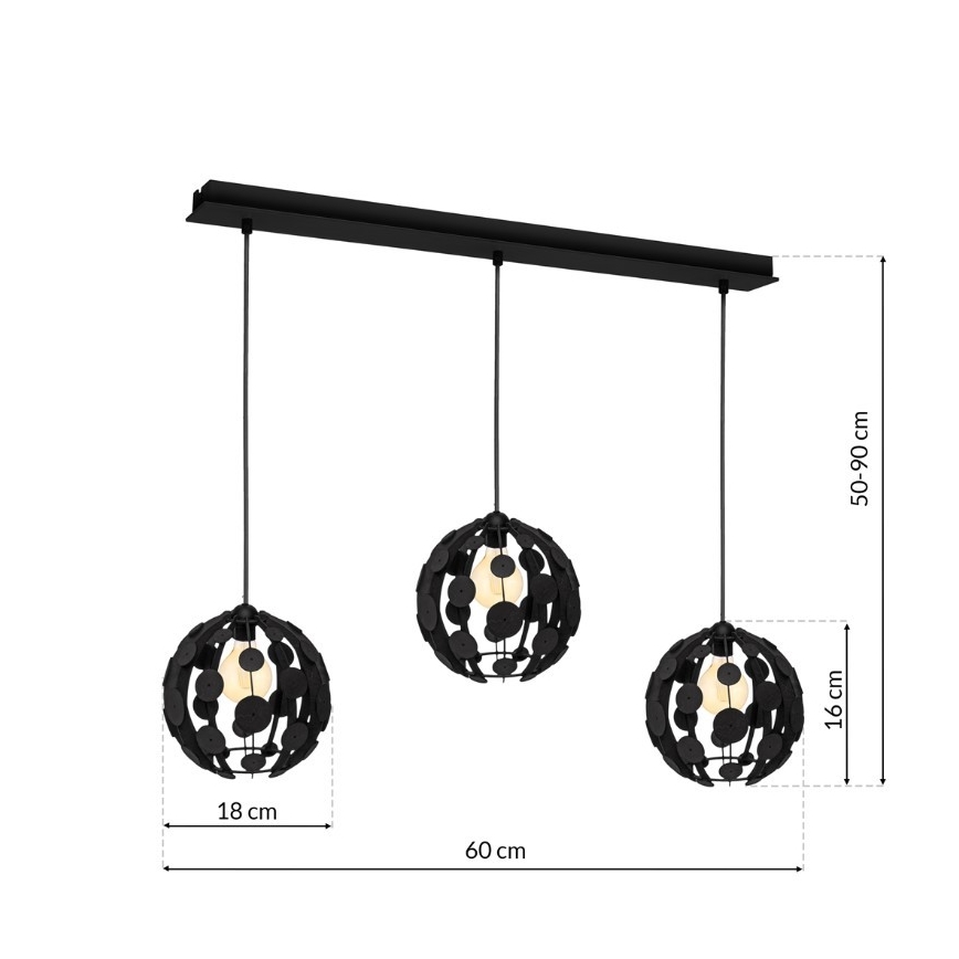 Lustra uz auklas GAIA 3xE27/60W/230V melns/brūns