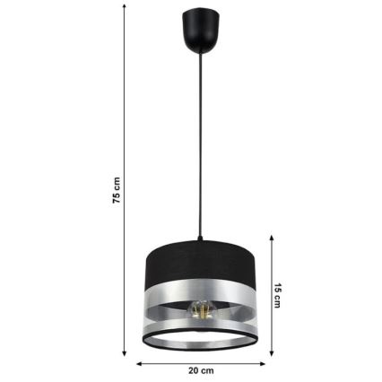 Lustra uz auklas MILO 1xE27/60W/230V sudraba/melna