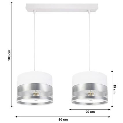 Lustra uz auklas MILO 2xE27/60W/230V sudraba