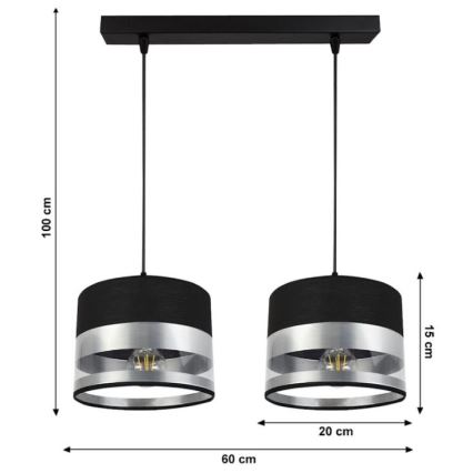 Lustra uz auklas MILO 2xE27/60W/230V sudraba/melna