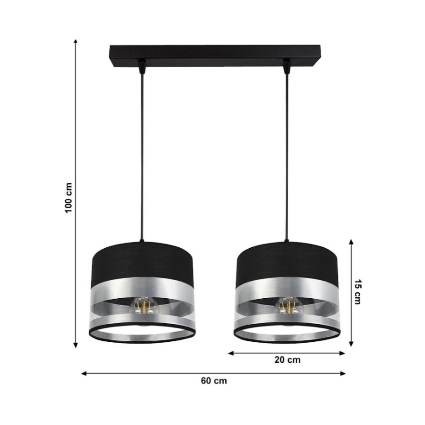 Lustra uz auklas MILO 2xE27/60W/230V sudraba/melna
