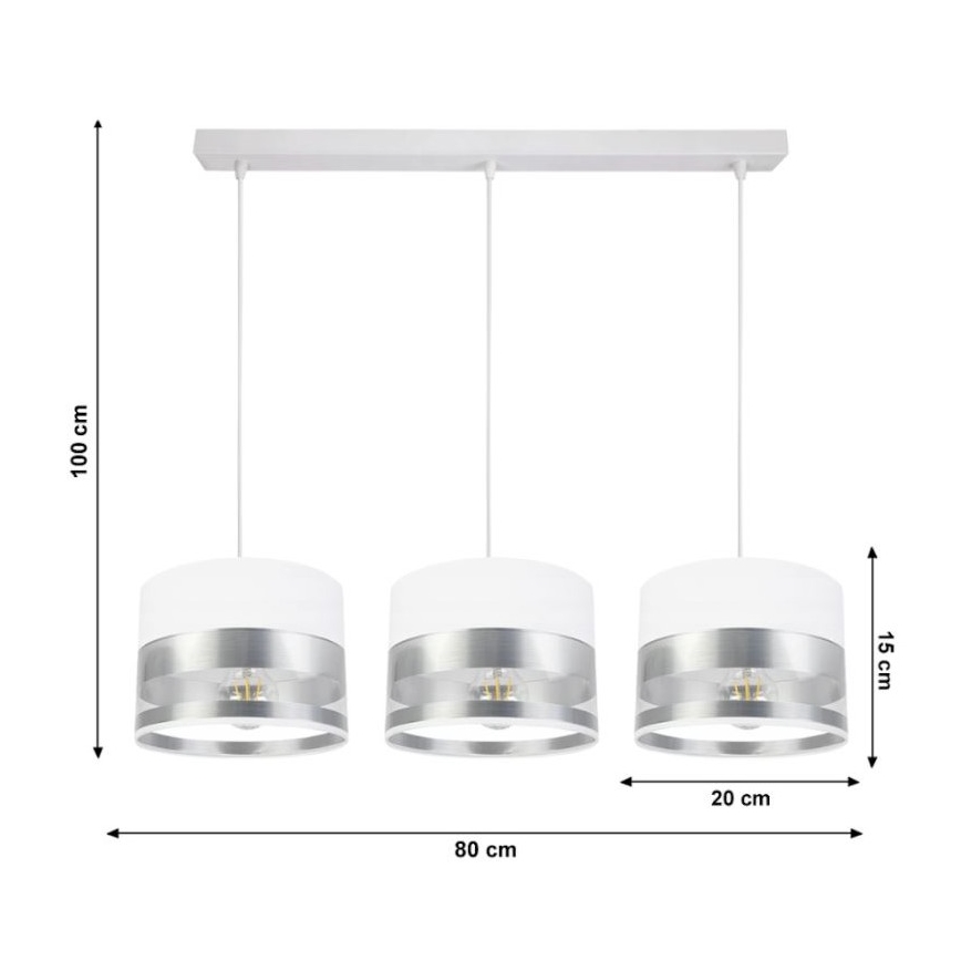 Lustra uz auklas MILO 3xE27/60W/230V sudraba