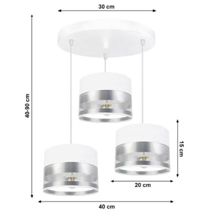 Lustra uz auklas MILO 3xE27/60W/230V sudraba