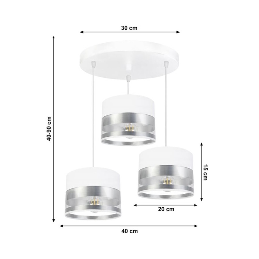 Lustra uz auklas MILO 3xE27/60W/230V sudraba
