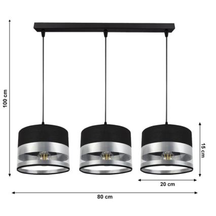 Lustra uz auklas MILO 3xE27/60W/230V sudraba/melna