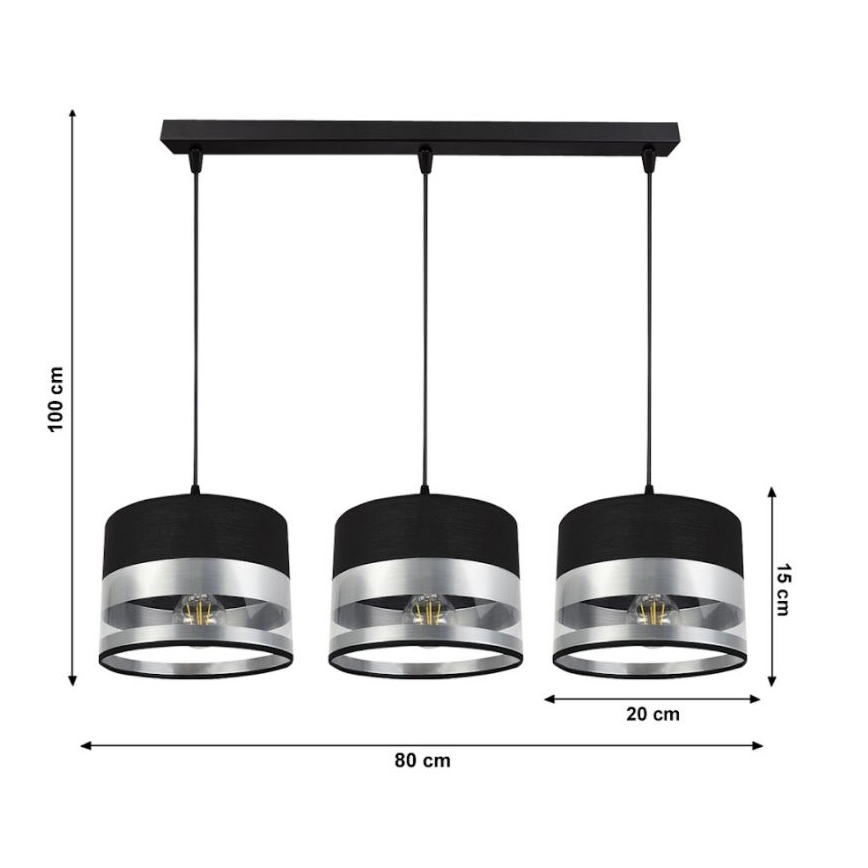 Lustra uz auklas MILO 3xE27/60W/230V sudraba/melna
