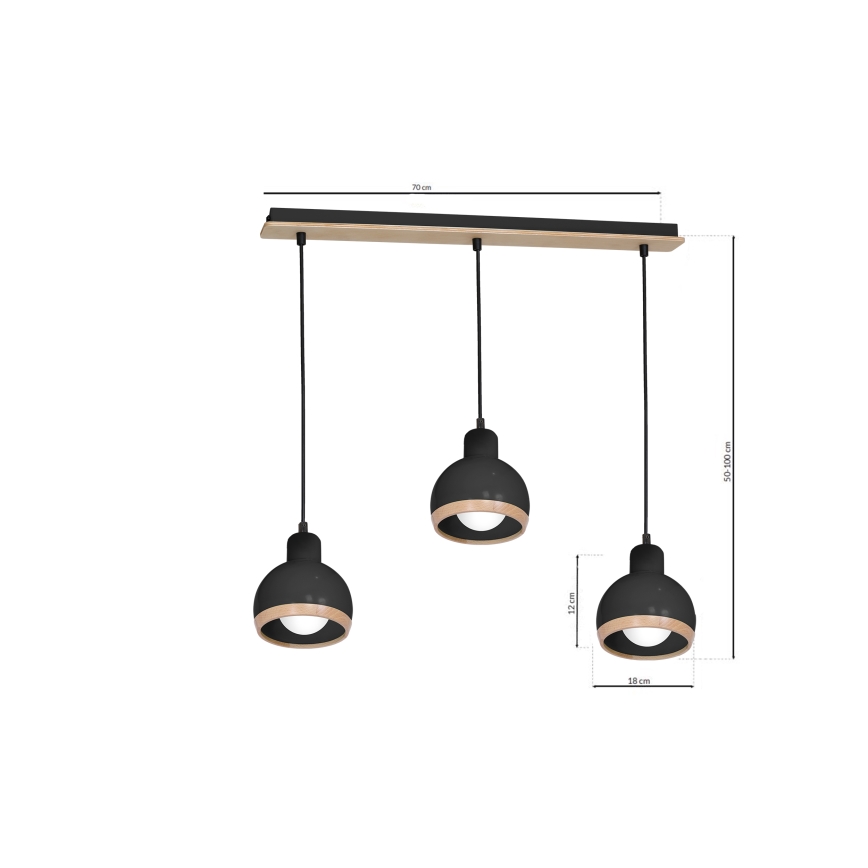 Lustra uz auklas OVAL 3xE27/60W/230V melna