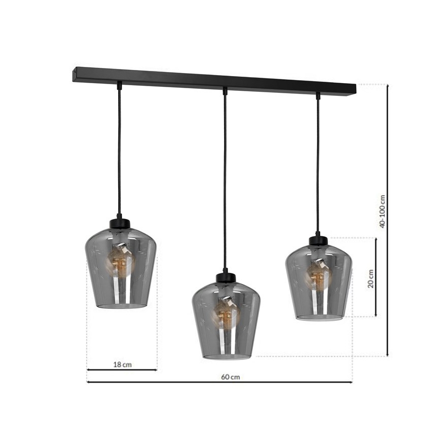 Lustra uz auklas SANTIAGO 3xE27/60W/230V melna