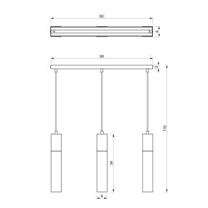 Lustra uz auklas TULUM 3xGU10/60W/230V melns