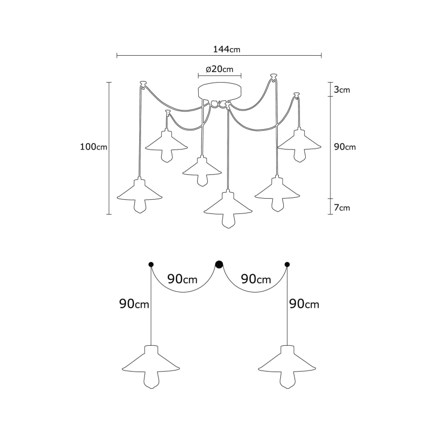 Lustra uz kabeļa MANAVGAT 6xE27/40W/230V, zirnekļa dizains, daudzkrāsaina