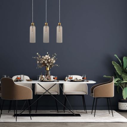 Lustra uz kabeļa PIEGA 3xE14/40W/230V misiņš/dūmakaini bēšs