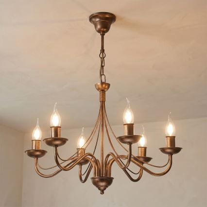 Lustra uz ķēdes ANTON 6xE14/60W/230V bronzas krāsā