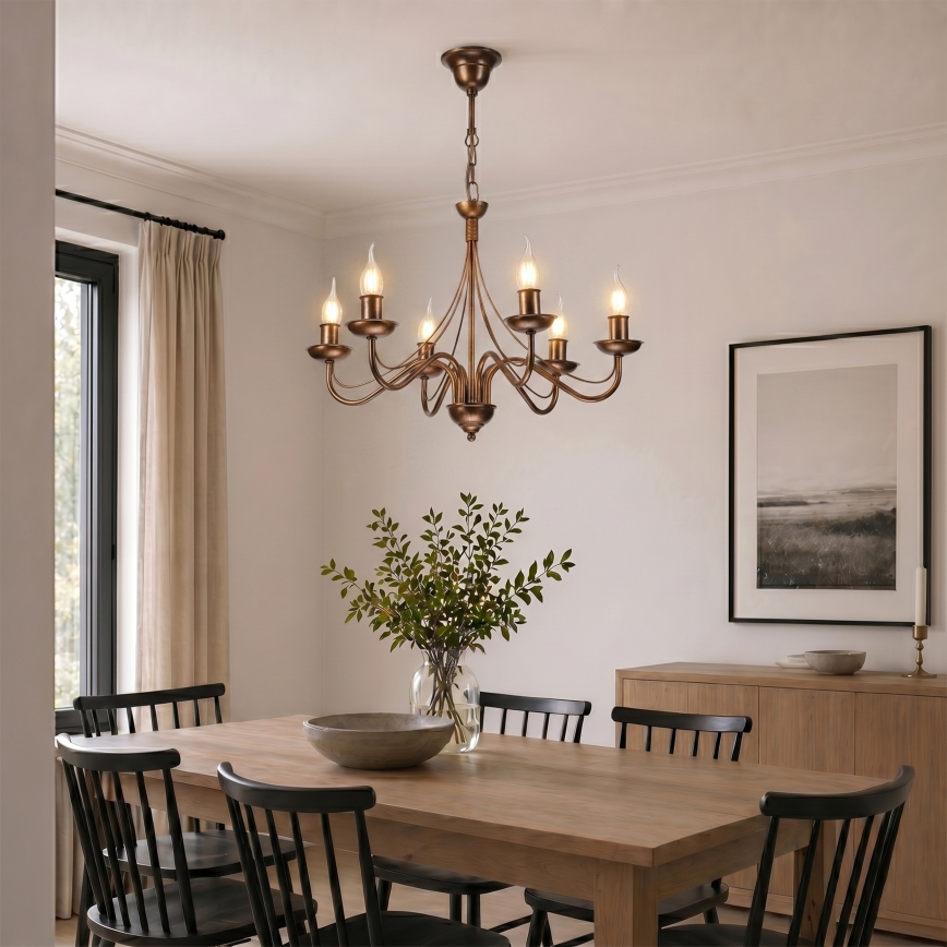 Lustra uz ķēdes ANTON 6xE14/60W/230V bronzas krāsā