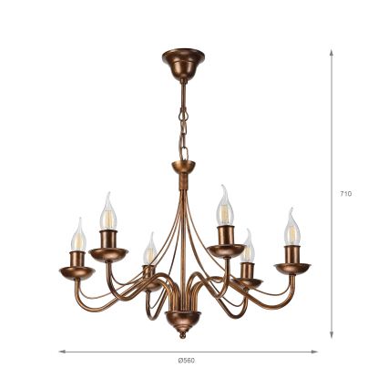 Lustra uz ķēdes ANTON 6xE14/60W/230V bronzas krāsā