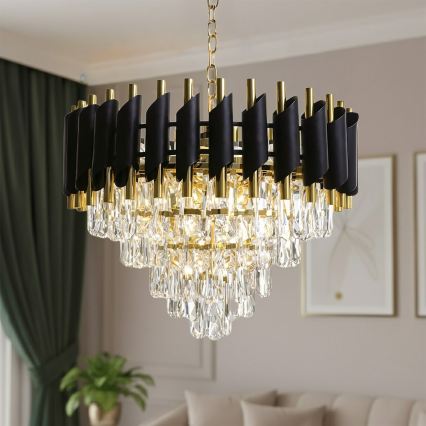Lustra uz ķēdes CRISTAL 7xE14/10W/230V melna/zelta