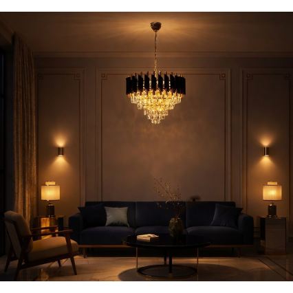 Lustra uz ķēdes CRISTAL 7xE14/10W/230V melna/zelta
