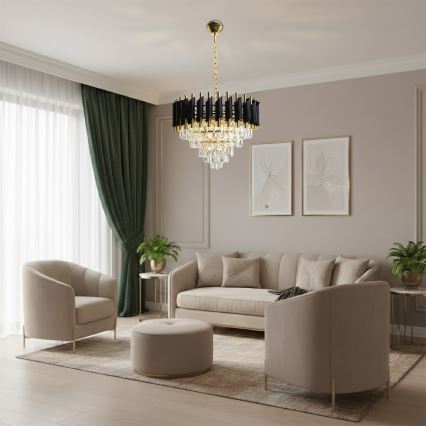 Lustra uz ķēdes CRISTAL 7xE14/10W/230V melna/zelta