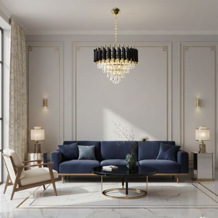 Lustra uz ķēdes CRISTAL 7xE14/10W/230V melna/zelta