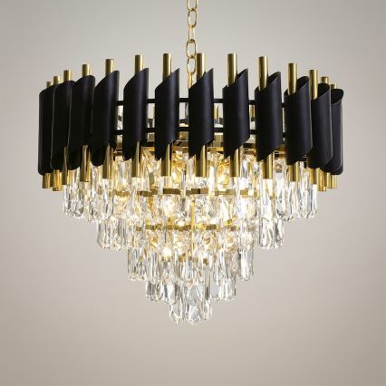 Lustra uz ķēdes CRISTAL 7xE14/10W/230V melna/zelta