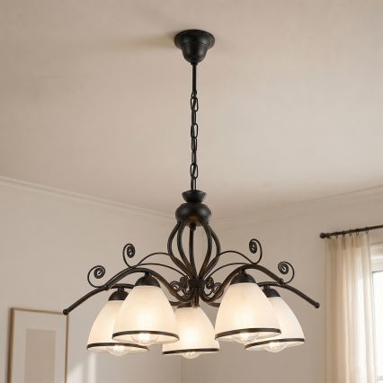 Lustra uz ķēdes RETRO 5xE27/60W/230V melna/balta