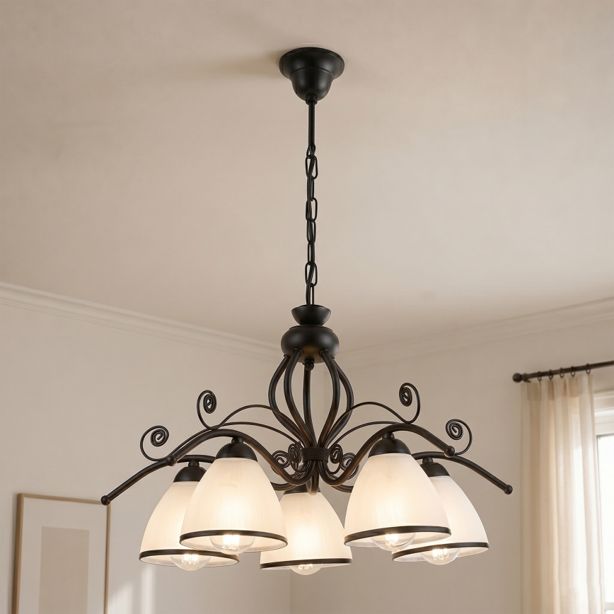 Lustra uz ķēdes RETRO 5xE27/60W/230V melna/balta