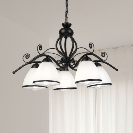 Lustra uz ķēdes RETRO 5xE27/60W/230V melna/balta