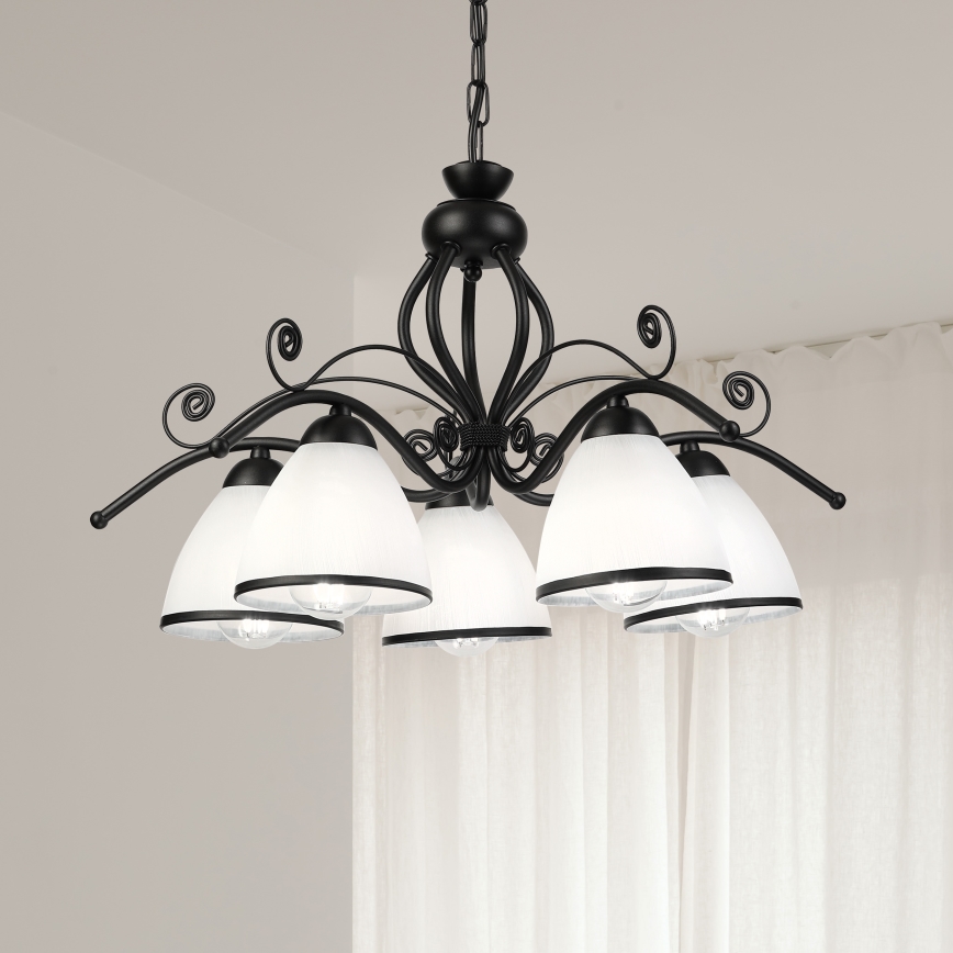 Lustra uz ķēdes RETRO 5xE27/60W/230V melna/balta