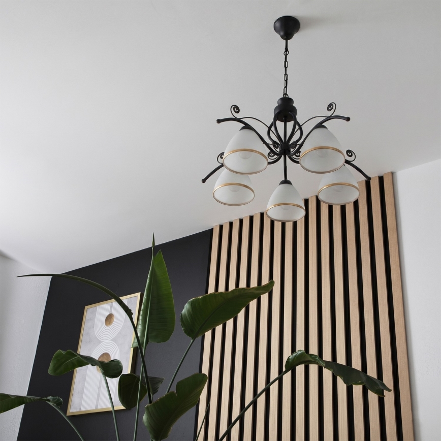 Lustra uz ķēdes RETRO 5xE27/60W/230V melna/balta