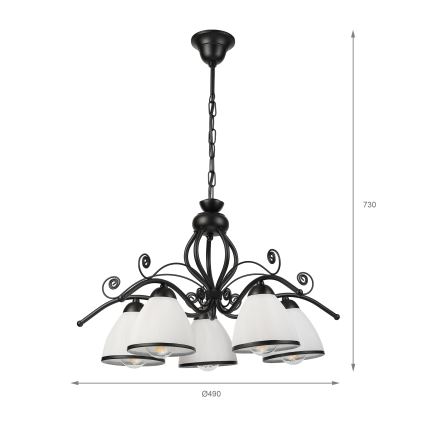 Lustra uz ķēdes RETRO 5xE27/60W/230V melna/balta
