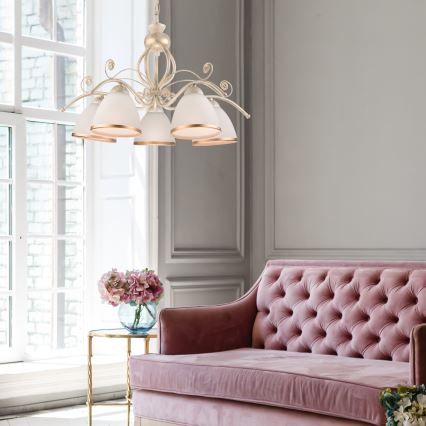 Lustra uz ķēdes RETRO II 5xE27/60W/230V balta patina