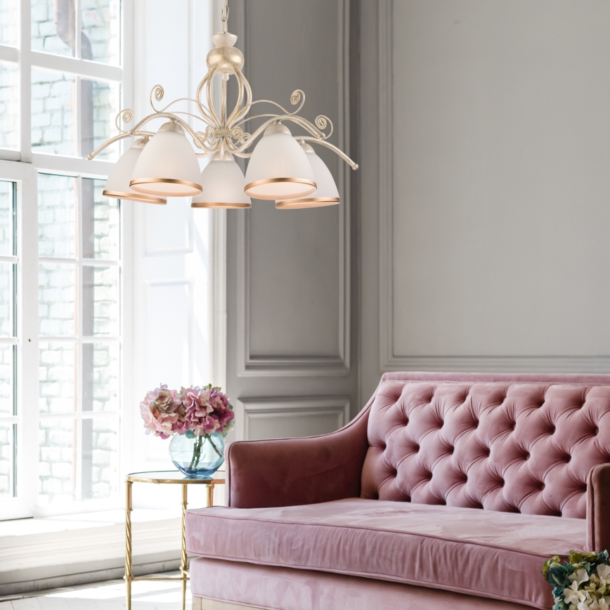 Lustra uz ķēdes RETRO II 5xE27/60W/230V balta patina