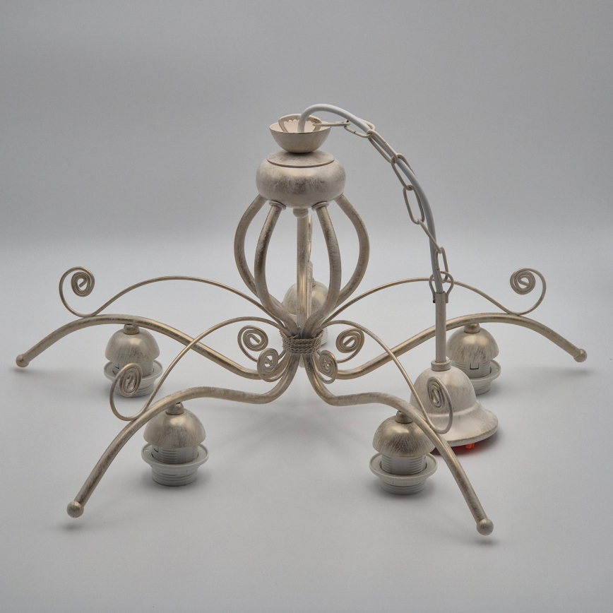 Lustra uz ķēdes RETRO II 5xE27/60W/230V balta patina