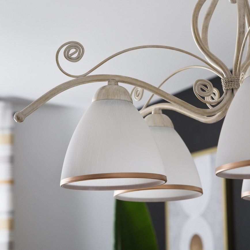 Lustra uz ķēdes RETRO II 5xE27/60W/230V balta patina