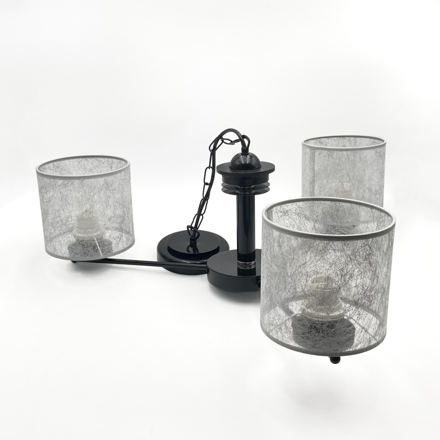 Lustra uz ķēdes ROSA 3xE27/60W/230V melna/pelēka