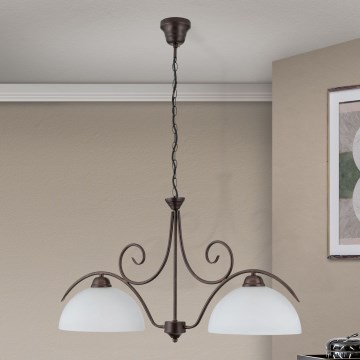 Lustra uz ķēdes RULA 2xE27/40W/230V balta/bronza