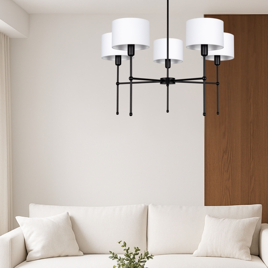 Lustra uz stieņa MADELA 5xE14/40W/230V balta/melna