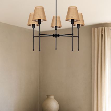 Lustra uz stieņa MADELA 5xE14/40W/230V džuta/melna