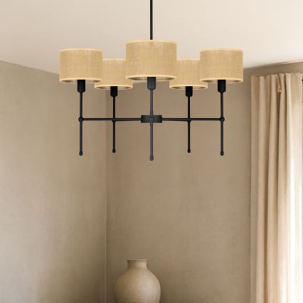 Lustra uz stieņa MADELA 5xE14/40W/230V džuta/melna