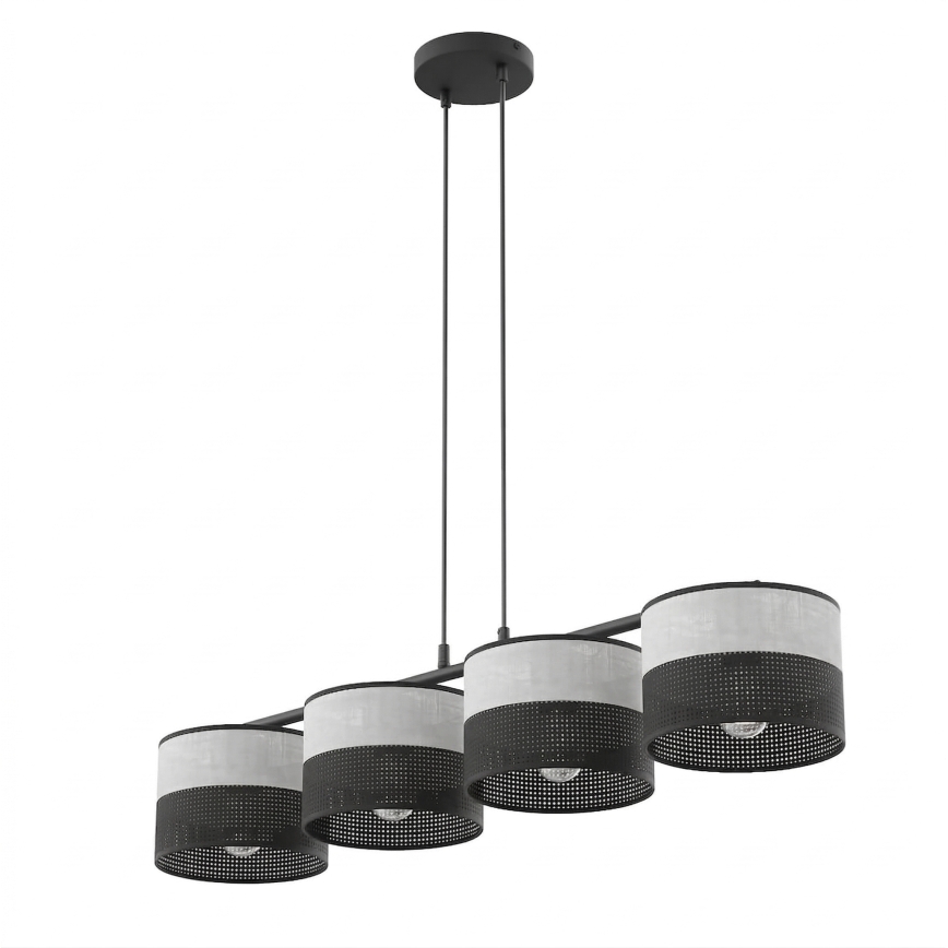 Lustra uz troses KARBON 4xE27/15W/230V melna/pelēka