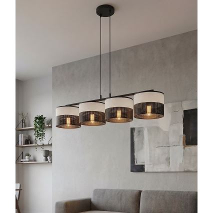 Lustra uz troses KARBON 4xE27/15W/230V melna/pelēka