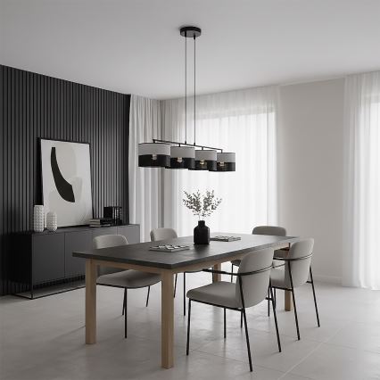 Lustra uz troses KARBON 4xE27/15W/230V melna/pelēka