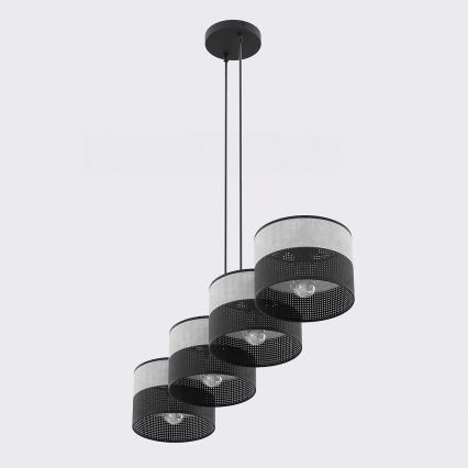 Lustra uz troses KARBON 4xE27/15W/230V melna/pelēka