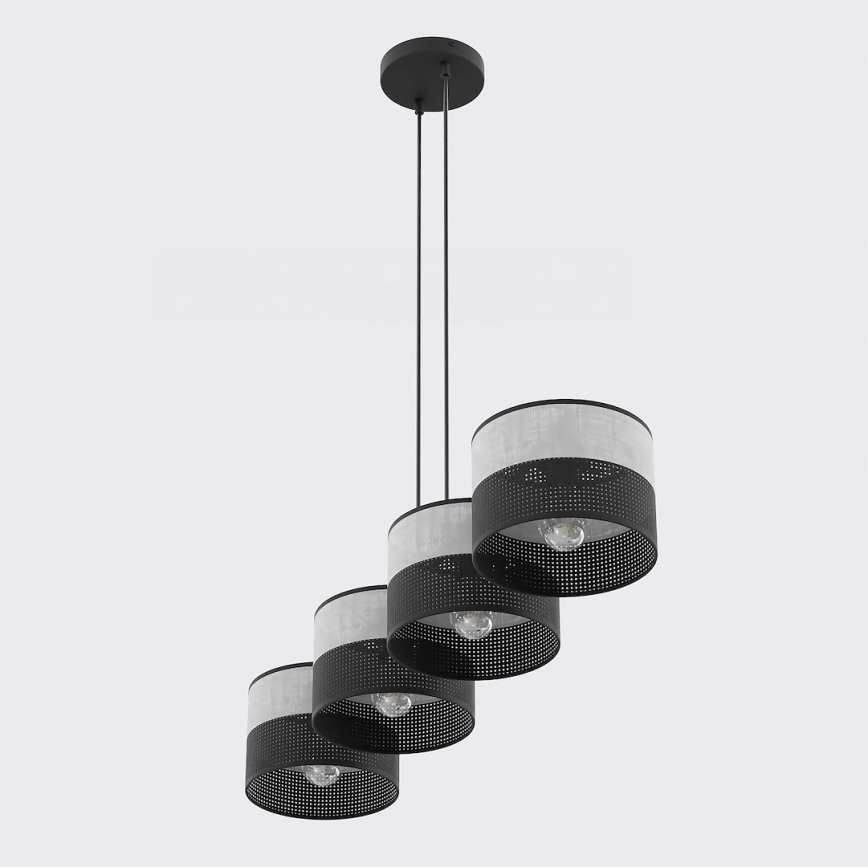 Lustra uz troses KARBON 4xE27/15W/230V melna/pelēka