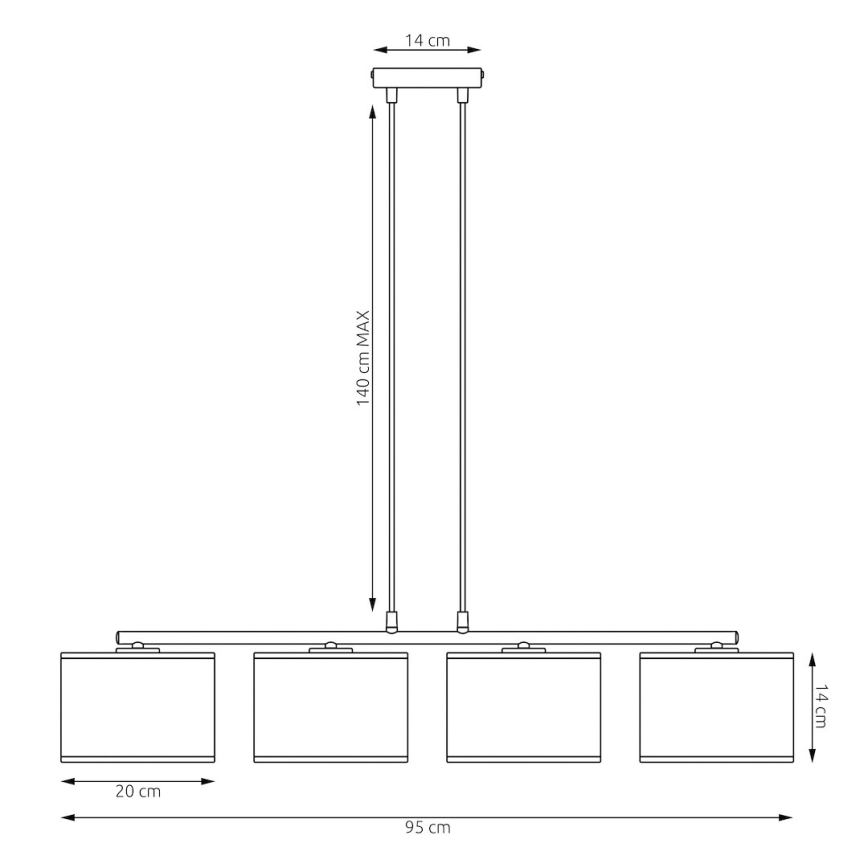 Lustra uz troses KARBON 4xE27/15W/230V melna/pelēka