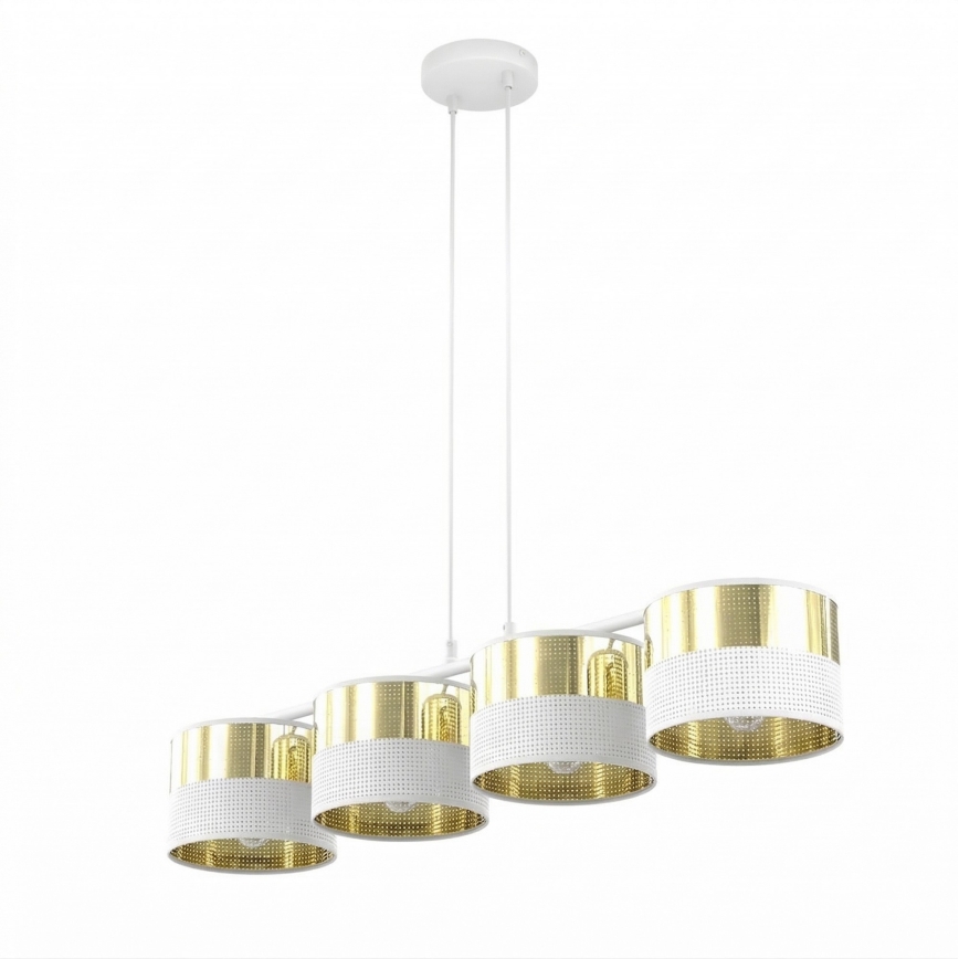 Lustra uz troses LUX 4xE27/15W/230V balta/zelta