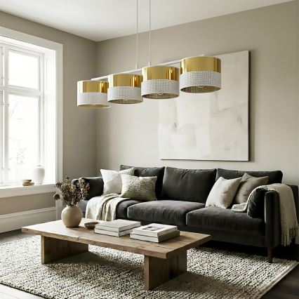 Lustra uz troses LUX 4xE27/15W/230V balta/zelta