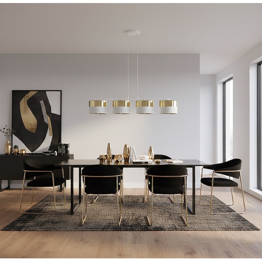 Lustra uz troses LUX 4xE27/15W/230V balta/zelta