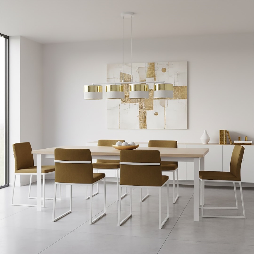 Lustra uz troses LUX 4xE27/15W/230V balta/zelta